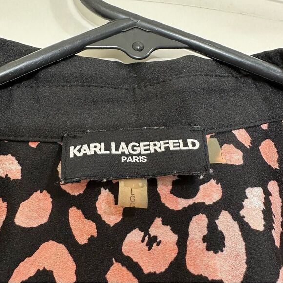 KARL LAGERFELD PARIS PINK BLACK ANIMAL PRINT‎ LONG SLEEVE BUTTON UP SHIRT LARGE - Picture 10 of 12